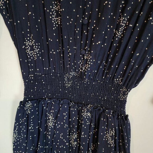 Rails Jasmine Navy Stella Star Pattern Dress‎ Button Front Smocked Waist sz XS - Picture 5 of 14